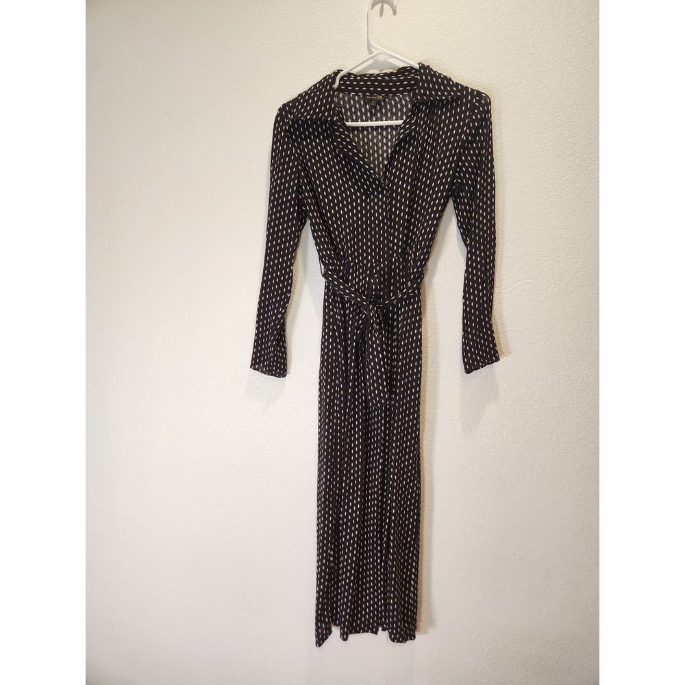 Massimo Dutti Women Black White Geometric Print Viscose Midi Shirt Dress Size 2